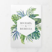 Tropische monstera Palm Foto Collage Wedding Drieluik Uitnodiging (Cover)
