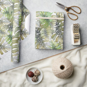 Tropische Monstera Palm Pastel Patroon Cadeaupapier