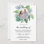 Tropische monstera-palmbladeren in één huwelijk kaart (Voorkant)