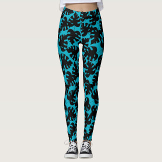 Tropische monstera patroon in zwart en aqua blauw leggings
