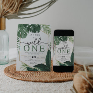 Tropische monstera Wild 1 eerste verjaardag Uitnod Kaart