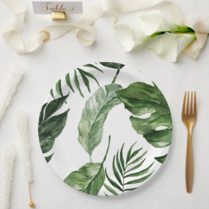 Tropische Monstera zomer strand elegante bruiloft Papieren Bordje