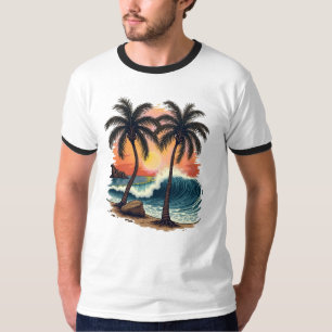 Tropische Monterey Beach Tattoo Art Design Ringer T-shirt