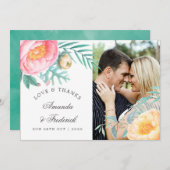 Tropische Munt Bloemige Zomer Bruiloft Dank Je Bedankkaart (Voorkant / Achterkant)