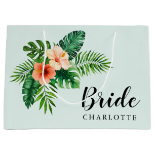 Tropische Munt Green Waterverf Floral Bride Groot Cadeauzakje