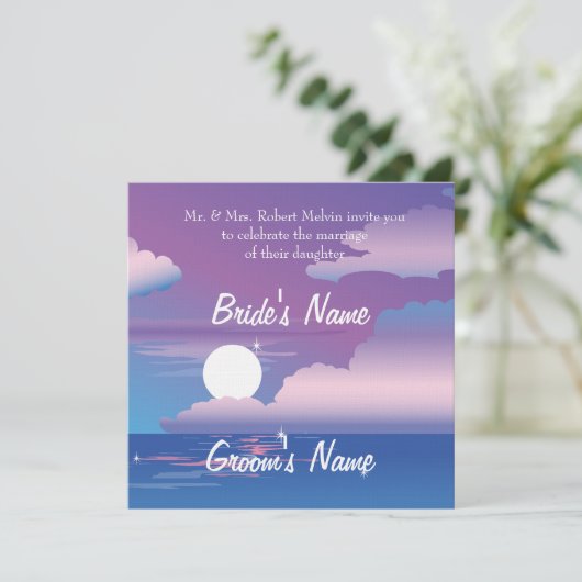 Tropische nacht bruiloft uitnodiging (Staand voorkant)