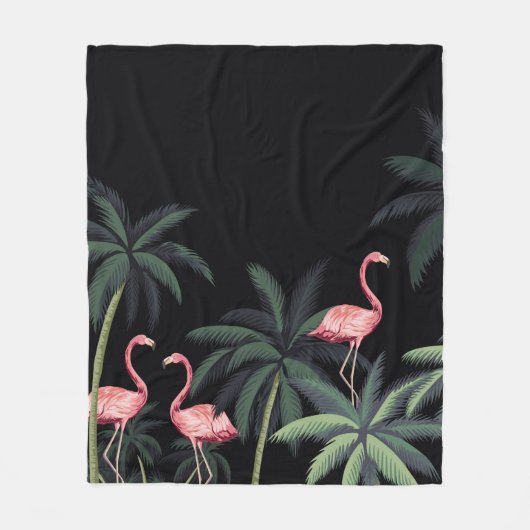 Tropische nacht wilde vogels flamingo, palm t fleece deken (Voorkant)