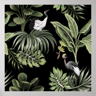Tropische nachtkraanvogel, palmbomen, verbod poster