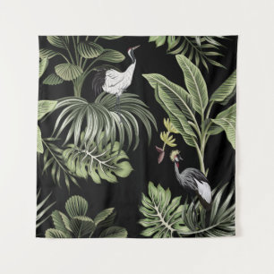 Tropische nachtkraanvogel, palmbomen, verbod wandkleed