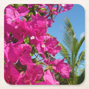 Tropische Natuur van Bougainvillea en Palm Vierkante Kartonnen Onderzetter
