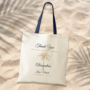 Tropische Navy Gouden Palmboom Verjaardag Bedankt Tote Bag