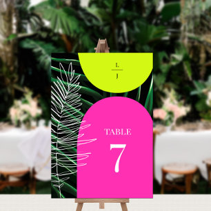 Tropische Neon Arches Palm Tree Monogram Bruiloft Kaart
