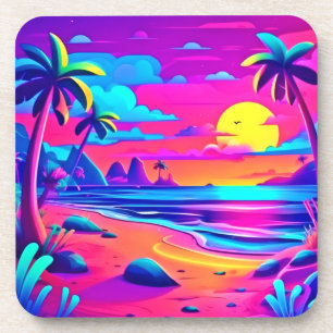 Tropische Neon Beach Sunset Art Bier Onderzetter