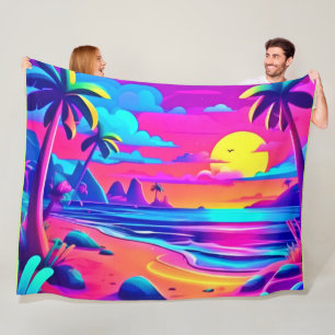 Tropische Neon Beach Sunset Art Fleece Deken