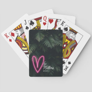 Tropische Neon hart achternaam bruiloft gunst Pokerkaarten