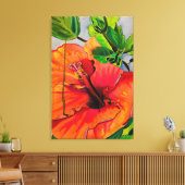 Tropische neon Hibiscus flower Canvas Afdruk (Insitu (Woonkamer))