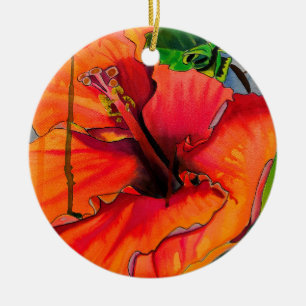 Tropische neon Hibiscus flower Keramisch Ornament