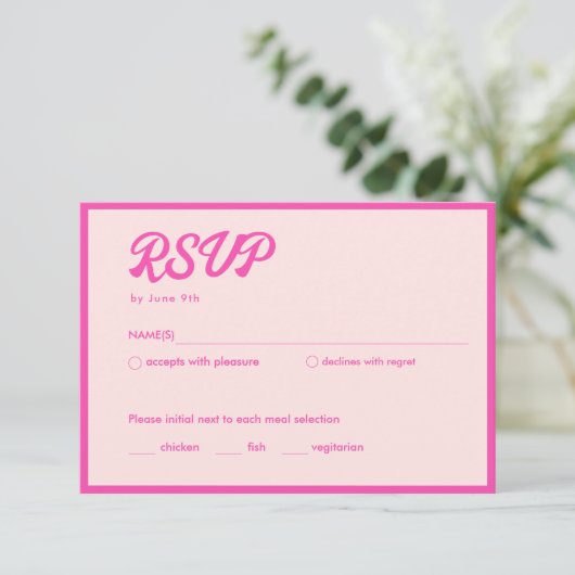 Tropische neon roze vleermuis mitswa RSVP-kaart Informatiekaartje (Staand voorkant)