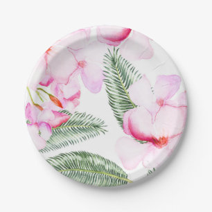 Tropische Oase Roze Groene Hawaiaanse Bruiloftsbor Papieren Bordje