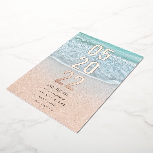 Tropische oceaan en zandstrand sparen de Datum Fol Folie Uitnodiging (Gedraaid)
