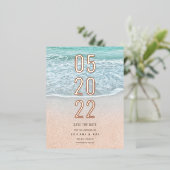 Tropische oceaan en zandstrand sparen de Datum Folie Uitnodiging Briefkaart (Staand Voorkant)