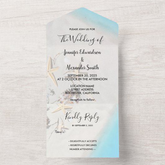 Tropische oceaan strand bruiloft all in one uitnodiging (Binnen)