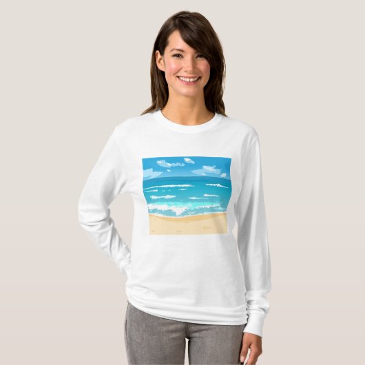 Tropische oceaan strand scene kustlandschap t-shirt (Voorkant volledig)