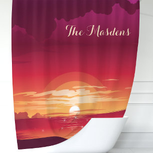 Tropische Oceaan Zonsondergang Monogram Douchegordijn