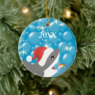 Tropische Ocean Beach Shark Kerstfamilie Foto Keramisch Ornament