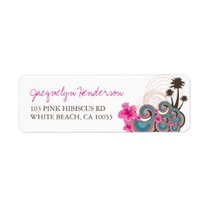 Tropische Ocean Waves Hibiscus Palm Trein Adres Etiket