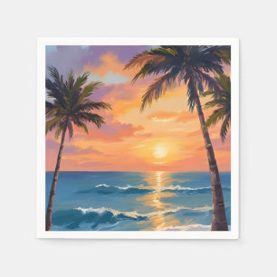 Tropische oceanzonsondergang Palmboom Aquarel Servet