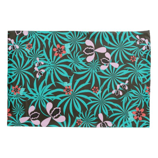 Tropische oerwoud palmbladeren orchidebloemen bloe kussensloop (Achterkant)