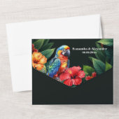 Tropische oerwoud papegaaien hibiscus eiland bruil all in one uitnodiging (Achterkant)