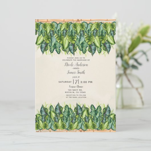 Tropische Oerwouden bladeren en bamboe botanische Kaart (Staand voorkant)