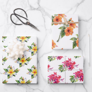 Tropische oerwouden bloemen hibiscus frangipani inpakpapier vel