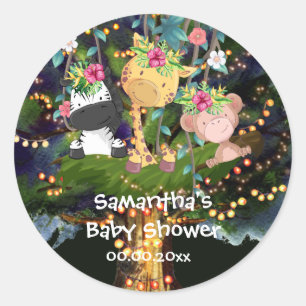 Tropische oerwouden safari's in boomverlichting ronde sticker