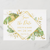 Tropische oliefolie met goudolie Bewaar datum Folie Uitnodiging (Voorkant)