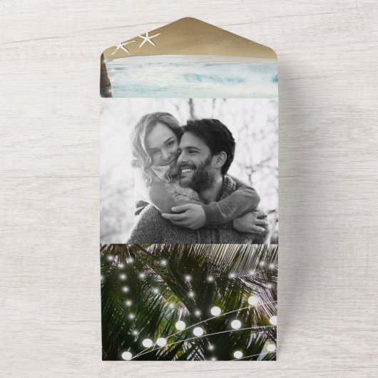 Tropische oliepalm Beach Beach Weddenschap All In One Uitnodiging (Buitenkant)