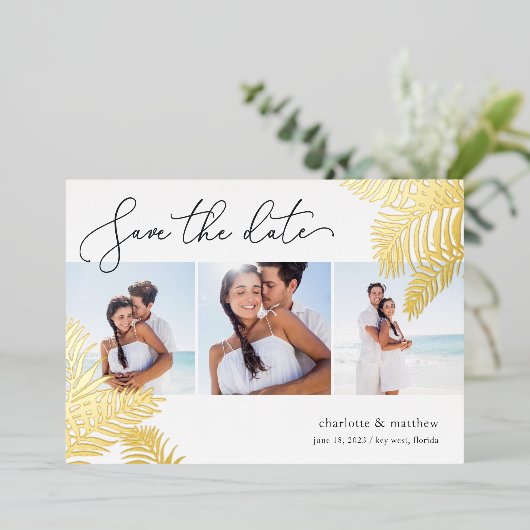 Tropische olievelden Foto Collage sparen Datum Folie Uitnodiging (Staand Voorkant)