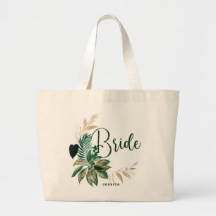 Tropische olievlek met groene goudbride grote tote bag