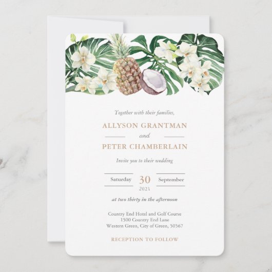 Tropische olievlek Waterverf verlaat orchideeën hu Kaart (Voorkant)