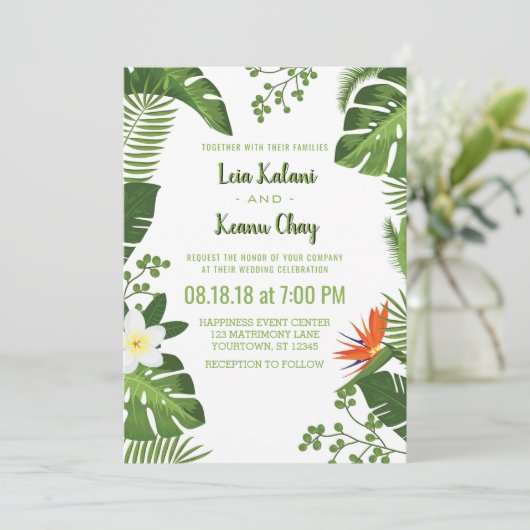 Tropische olievlekken Botanische bruiloft Kaart (Staand voorkant)