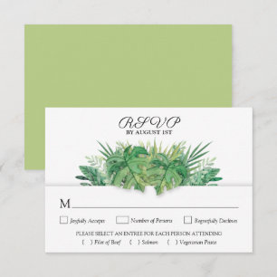 Tropische olievlekken botanische bruiloft RSVP kaartje