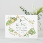 Tropische olievlekken Groen en Goud Geometrisch Li Save The Date (Staand voorkant)