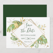 Tropische olievlekken Groen en Goud Geometrisch Li Save The Date (Voorkant / Achterkant)