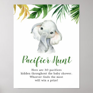 Tropische Olifant Boy Baby shower Fopspeen Hunt Poster