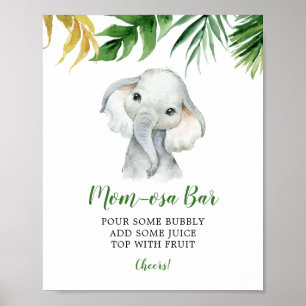 Tropische Olifant Boy Baby shower Mom-osa Bar Poster