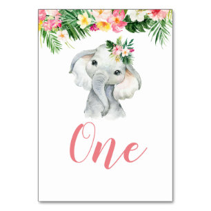 Tropische Olifant Meisje Baby shower Tafelnummer