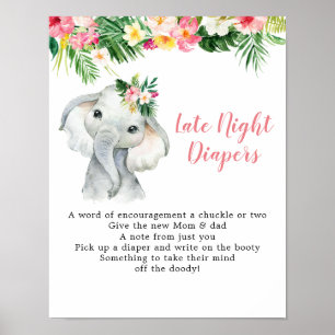 Tropische olifant meisje late nacht luier poster