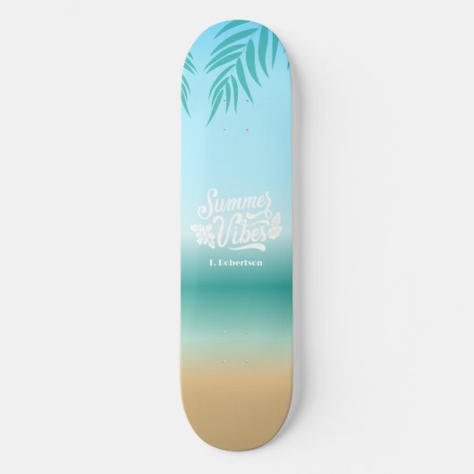 Tropische Ombre Beach Zomer Vibes Monogram Skateboard (Voorkant)